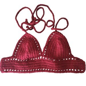 Handmade Crochet Crop Top - Burgundy